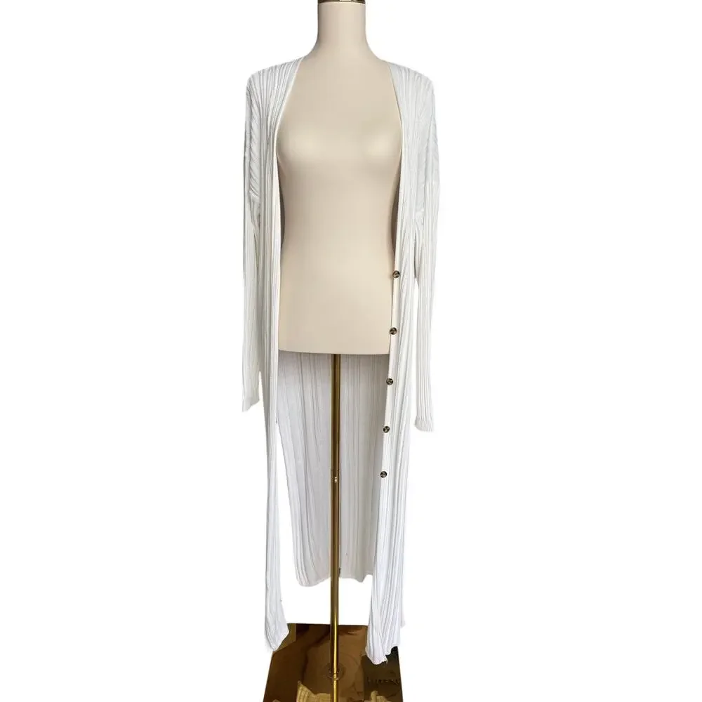 Free People Skinny Mini Midi White Ribbed Long Duster Size Medium - Picture 2 of 7